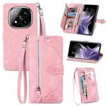For Xiaomi Redmi Note 14 Pro+ 5G Embossed Flower Zipper Leather Phone Case(Pink)