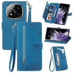 For Xiaomi Redmi Note 14 Pro+ 5G Embossed Flower Zipper Leather Phone Case(Blue)