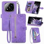 For Xiaomi Redmi Note 14 Pro+ 5G Embossed Flower Zipper Leather Phone Case(Purple)