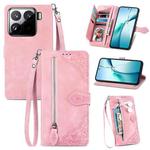 For Xiaomi 15 Embossed Flower Zipper Leather Phone Case(Pink)