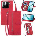 For Xiaomi 15 Embossed Flower Zipper Leather Phone Case(Red)