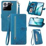 For Xiaomi 15 Embossed Flower Zipper Leather Phone Case(Blue)