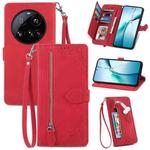 For Xiaomi 15 Ultra Embossed Flower Zipper Leather Phone Case(Red)