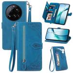 For Xiaomi 15 Ultra Embossed Flower Zipper Leather Phone Case(Blue)