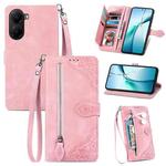 For Xiaomi Poco X7 Pro Embossed Flower Zipper Leather Phone Case(Pink)