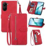 For Xiaomi Poco X7 Pro Embossed Flower Zipper Leather Phone Case(Red)