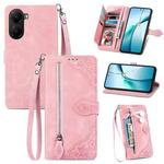 FOr Redmi Turbo 4 Embossed Flower Zipper Leather Phone Case(Pink)