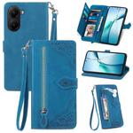 FOr Redmi Turbo 4 Embossed Flower Zipper Leather Phone Case(Blue)