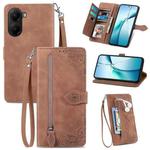 FOr Redmi Turbo 4 Embossed Flower Zipper Leather Phone Case(Brown)
