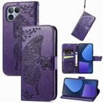 For Fairphone 5 Butterfly Love Flower Embossed Leather Phone Case(Dark Purple)