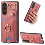 For Samsung Galaxy S21 FE 5G Retro Skin-feel Ring Card Bag Phone Case with Hang Loop(Pink)