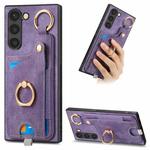 For Samsung Galaxy S22+ 5G Retro Skin-feel Ring Card Bag Phone Case with Hang Loop(Purple)