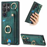 For Samsung Galaxy S24 Ultra 5G Retro Skin-feel Ring Card Bag Phone Case with Hang Loop(Green)