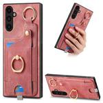 For Samsung Galaxy A14  4G/5G Retro Skin-feel Ring Card Bag Phone Case with Hang Loop(Pink)