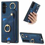 For Samsung Galaxy A54 5G Retro Skin-feel Ring Card Bag Phone Case with Hang Loop(Blue)