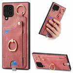 For Samsung Galaxy M33 5G Retro Skin-feel Ring Card Bag Phone Case with Hang Loop(Pink)