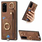 For Samsung Galaxy A41 Retro Skin-feel Ring Card Bag Phone Case with Hang Loop(Brown)