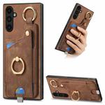 For Samsung Galaxy M14 Retro Skin-feel Ring Card Bag Phone Case with Hang Loop(Brown)
