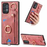 For Samsung Galaxy A72 5G Retro Skin-feel Ring Card Bag Phone Case with Hang Loop(Pink)