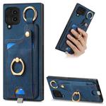 For Samsung Galaxy M32 4G Retro Skin-feel Ring Card Bag Phone Case with Hang Loop(Blue)