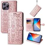 For Blackview A96 Cat and Dog Embossed Leather Phone Case(Rose Gold)