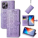 For Blackview A96 Cat and Dog Embossed Leather Phone Case(Purple)