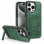 For iPhone 15 Pro Multi-function Holder MagSafe PU Phone Case(Dark Green)