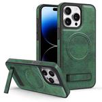 For iPhone 14 Pro Max Multi-function Holder MagSafe PU Phone Case(Dark Green)