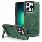 For iPhone 13 Pro Max Multi-function Holder MagSafe PU Phone Case(Dark Green)