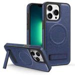 For iPhone 13 Pro Multi-function Holder MagSafe PU Phone Case(Blue)