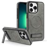 For iPhone 13 Pro Multi-function Holder MagSafe PU Phone Case(Gray)