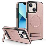 For iPhone 13 Multi-function Holder MagSafe PU Phone Case(Rose Gold)