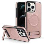 For iPhone 12 Pro Max Multi-function Holder MagSafe PU Phone Case(Rose Gold)