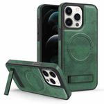 For iPhone 12 Pro Max Multi-function Holder MagSafe PU Phone Case(Dark Green)