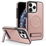 For iPhone 11 Pro Max Multi-function Holder MagSafe PU Phone Case(Rose Gold)