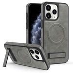 For iPhone 11 Pro Max Multi-function Holder MagSafe PU Phone Case(Gray)