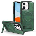 For iPhone  11 Multi-function Holder MagSafe PU Phone Case(Dark Green)