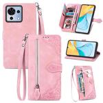 For ZTE Blade V50 Vita Embossed Flower Zipper Leather Phone Case(Pink)