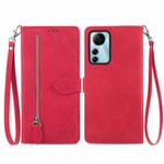 For ZTE Blade V41 Smart Embossed Flower Zipper Leather Phone Case(Red)