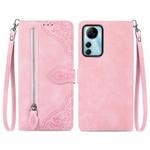 For ZTE Blade V41 Smart Embossed Flower Zipper Leather Phone Case(Pink)