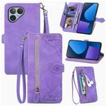 For Fairphone 5 Embossed Flower Zipper Leather Phone Case(Purple)