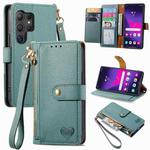 For Samsung Galaxy S24 Ultra 5G Love Zipper Lanyard Leather Phone Case(Green)