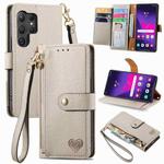 For Samsung Galaxy S24 Ultra 5G Love Zipper Lanyard Leather Phone Case(Gray)