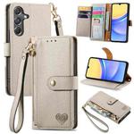 For Samsung Galaxy A15 Love Zipper Lanyard Leather Phone Case(Gray)