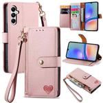 For Samsung Galaxy A14 5G Love Zipper Lanyard Leather Phone Case(Pink)