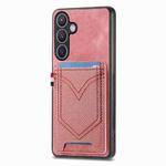 For Samsung Galaxy S25 5G Denim Texture Leather Skin Phone Case with Card Slot(Pink)