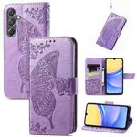 For Samsung Galaxy A15 Butterfly Love Flower Embossed Leather Phone Case(Lavender)