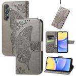 For Samsung Galaxy A15 Butterfly Love Flower Embossed Leather Phone Case(Gray)