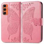 For Samsung Galaxy C55 Butterfly Love Flower Embossed Leather Phone Case(Pink)