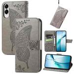 For Samsung Galaxy S25 Edge 5G Butterfly Love Flower Embossed Leather Phone Case(Gray)